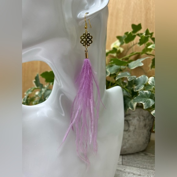 Long Dangle Pink Feather Hippie Chic Earrings - Stylish Boho Chic Earrings - Picture 4 of 15
